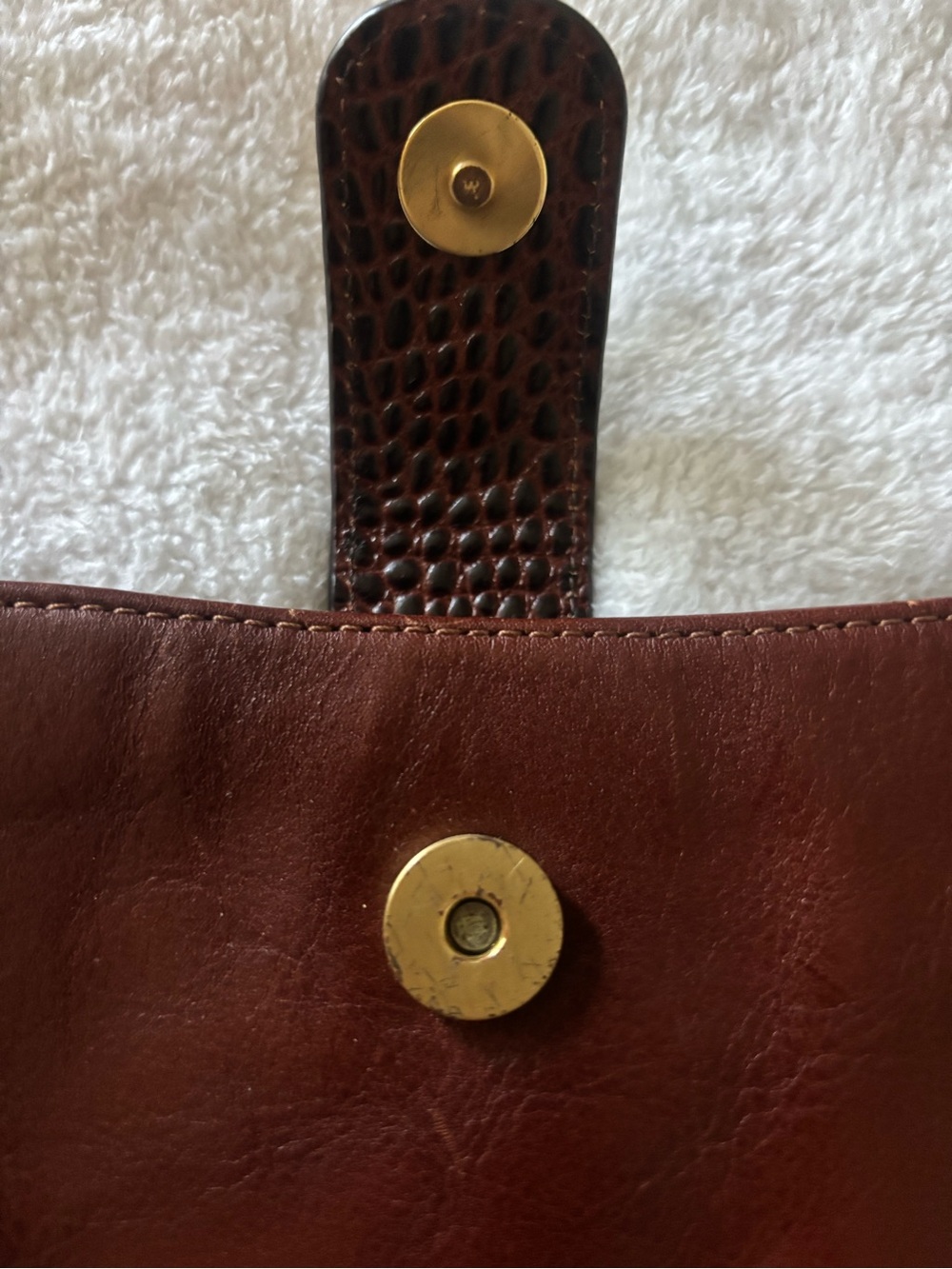 Vintage Brahmin Leather Croc Trim Bucket Crossbody Bag Brown EUC - Picture 4 of 10